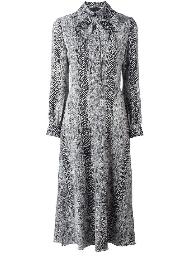 Saint Laurent Printed Pussy Bow Dress, Women's, Size: 38, Black, Wool/silk