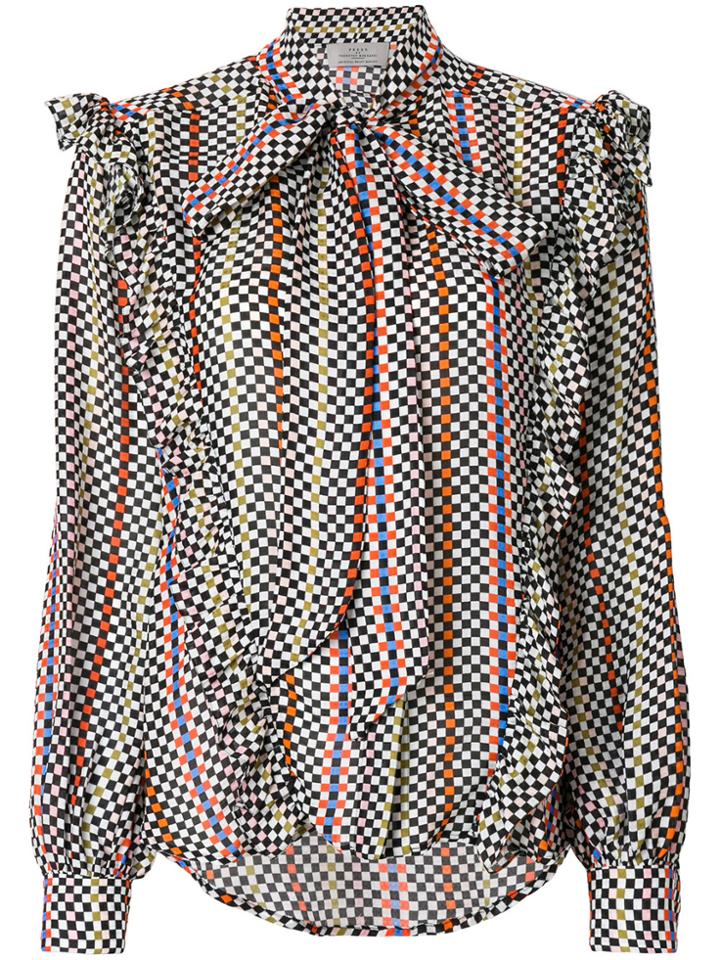 Preen By Thornton Bregazzi Checkerboard Pussy Bow Blouse - Black