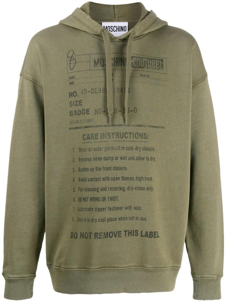 Moschino Care Label Print Hoodie - Green