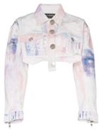 Balmain Spray-paint Cropped Denim Jacket - White