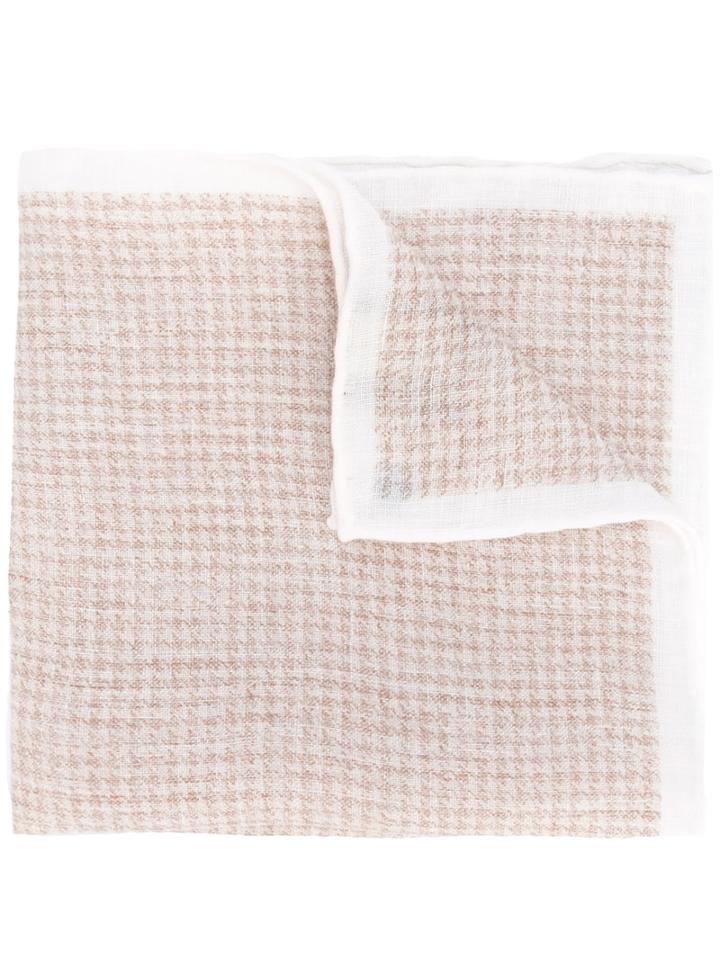 Eleventy Houndstooth Scarf, Men's, Nude/neutrals, Linen/flax