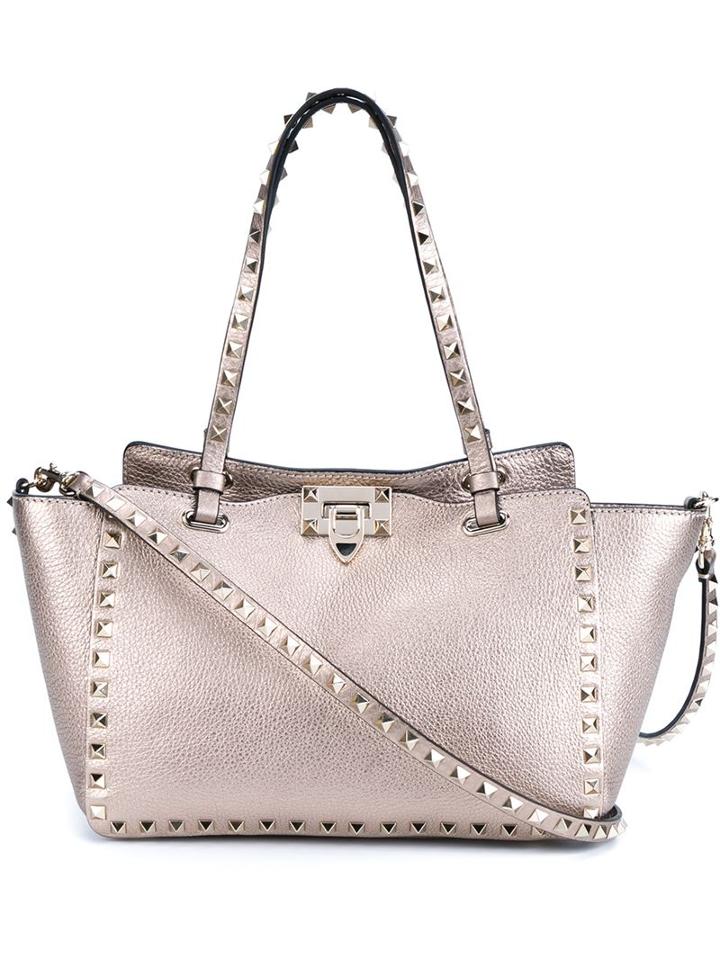 Valentino Garavani Small Rockstud Trapeze Tote, Women's, Nude/neutrals, Calf Leather