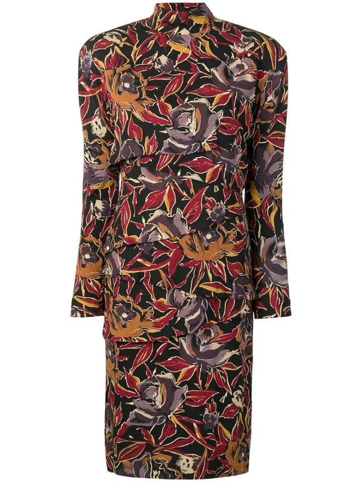 Versace Pre-owned 1980s Floral Print Asymmetric Panel Dress - Black