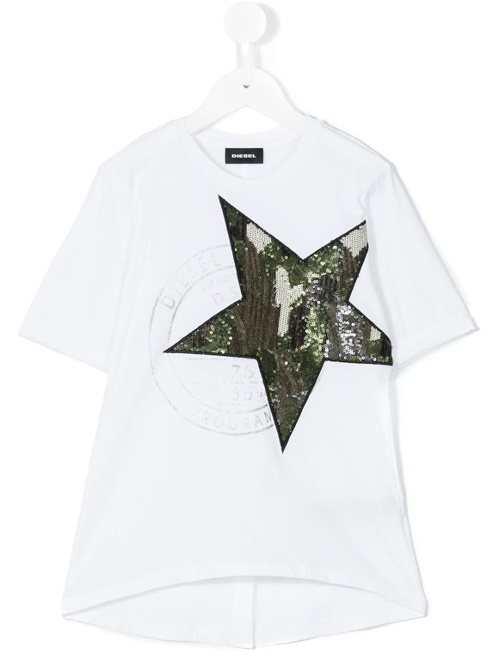 Diesel Kids - Sequin Star T-shirt - Kids - Cotton/polyester - 6 Yrs, White