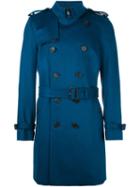 Burberry 'kensington' Double Breasted Coat, Men's, Size: 46, Blue, Acetate/viscose/cashmere