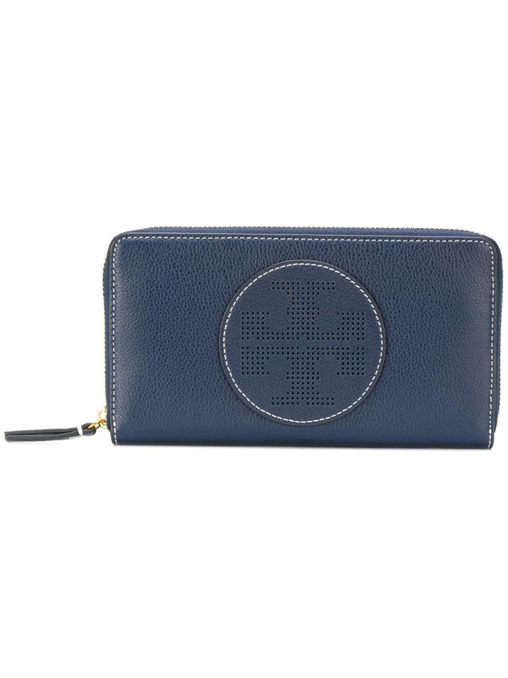 Tory Burch Zip Around Logo Wallet - Blue