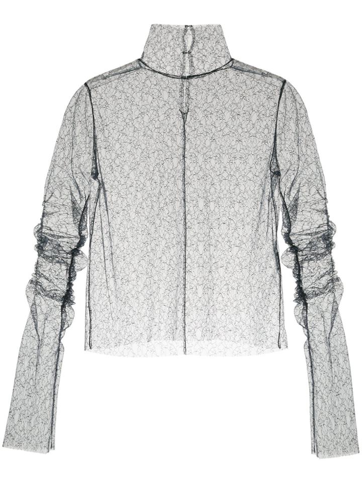 Irene Semi-sheer Lace Turtleneck Top - Blue