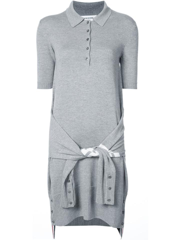 Thom Browne 2-in-1 Cardigan Polo Dress In Light Grey Fine Merino Wool