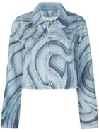 Off-white Psychedelic-print Cropped Denim Jacket - Blue