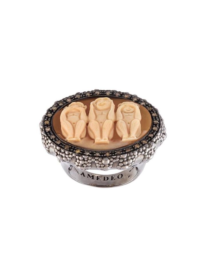 Amedeo Embossed Monkeys Ring, Women's, Size: 6 3/4, Black