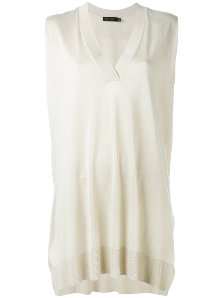 Calvin Klein Sleeveless V-neck Sweater - Nude & Neutrals