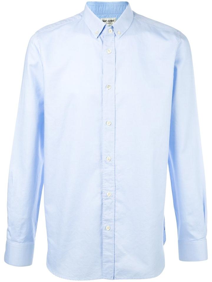 Saint Laurent Signature Yves Collar Shirt, Men's, Size: 42, Blue, Cotton