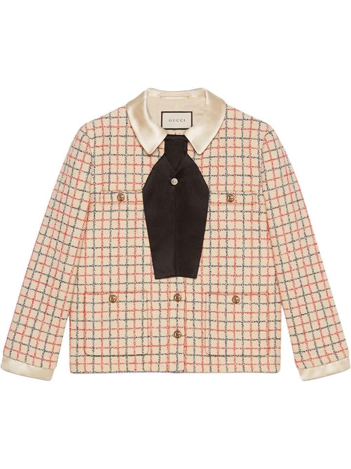 Gucci Bouclé Jacket With Bow - Neutrals