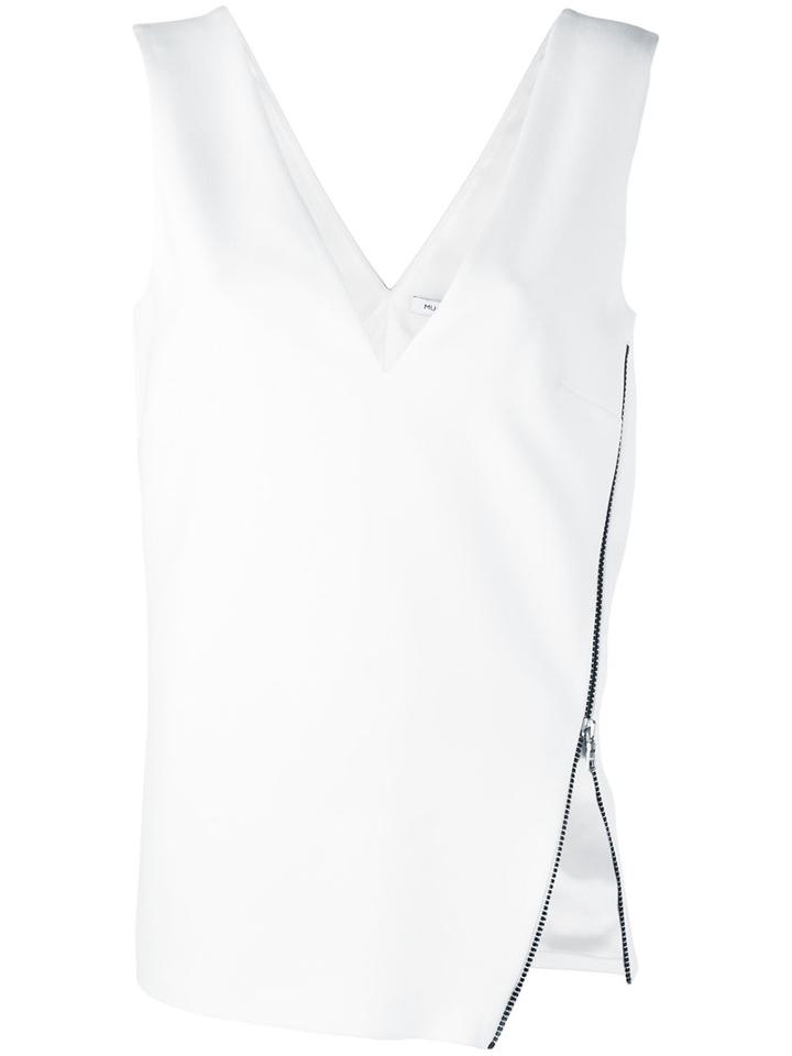 Mugler - V-neck Side Slit Top - Women - Polyester/viscose - 40, White, Polyester/viscose