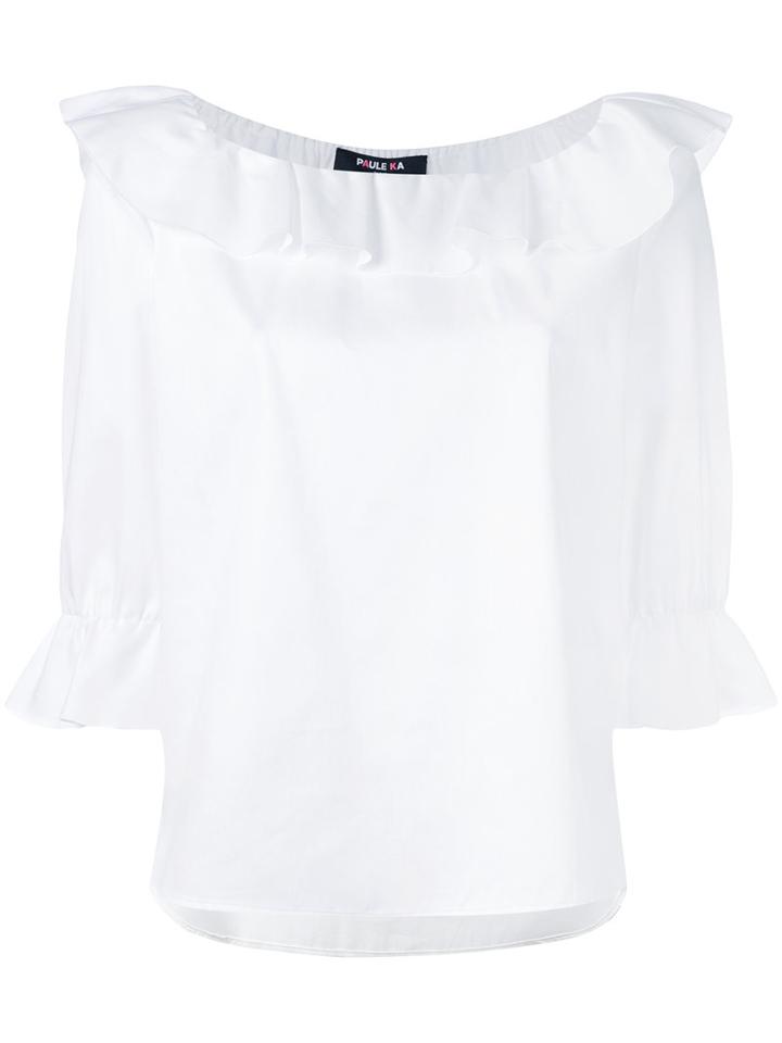 Paule Ka - Frilled Boat Neck Blouse - Women - Cotton - 36, Women's, White, Cotton
