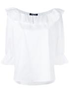 Paule Ka - Frilled Boat Neck Blouse - Women - Cotton - 36, Women's, White, Cotton