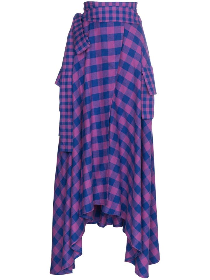 Natasha Zinko Asymmetric Check Maxi Skirt - Pink & Purple