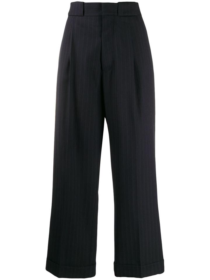 Maison Margiela Pleated Pinstripe Trousers - Black