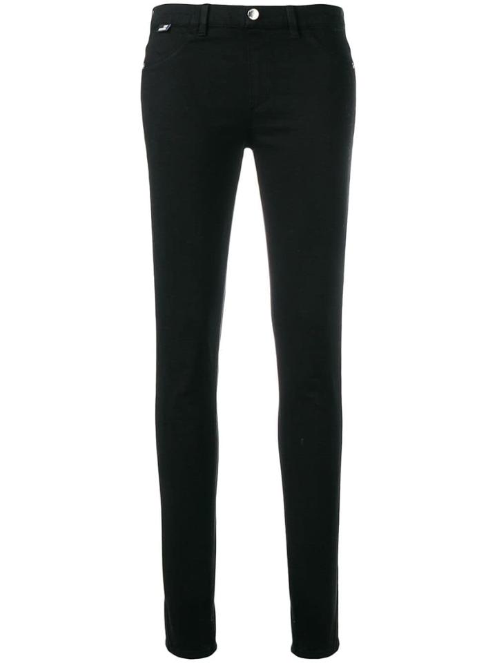 Love Moschino Rhinestone Heart Patch Skinny Jeans - Black