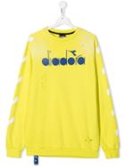 Diadora Junior Teen Distressed Logo Print Sweater - Yellow