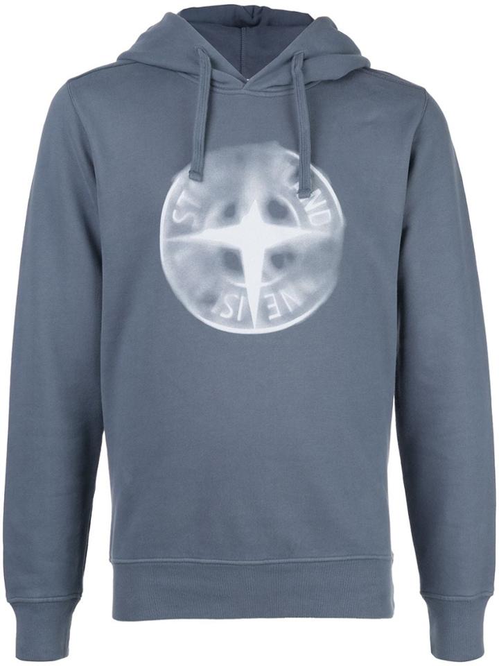 Stone Island Logo Print Hoodie - Blue