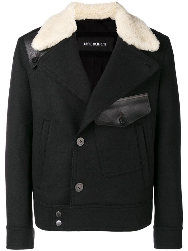 Neil Barrett Contrast Fitted Coat - Black