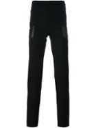 Les Hommes Panelled Slim Trousers, Men's, Size: 54, Black, Cotton/leather/wool