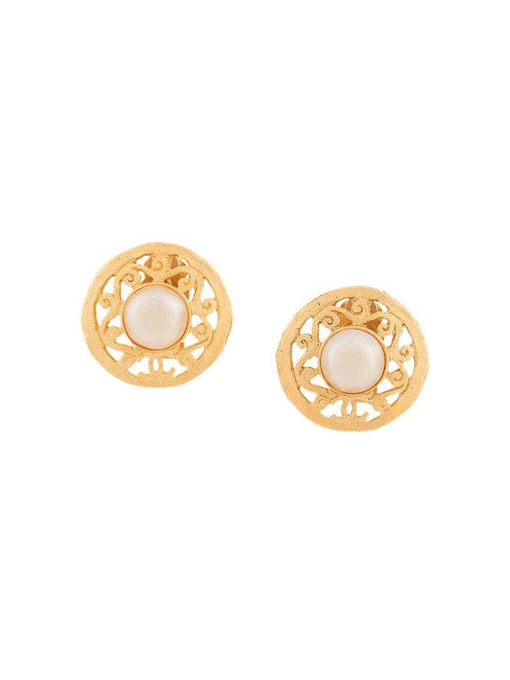 Chanel Vintage Cut-off Round Pearl Earrings - Metallic