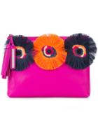 Loeffler Randall - Fringed Floral Zip Clutch - Women - Leather - One Size, Pink/purple, Leather