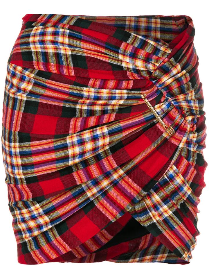 Alexandre Vauthier Plaid Asymmetric Mini Skirt - Red