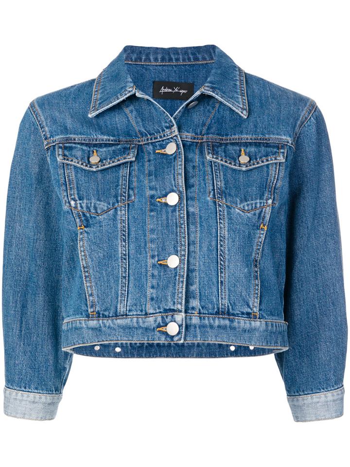 Andrea Ya'aqov Colourblock Cropped Denim Jacket - Blue