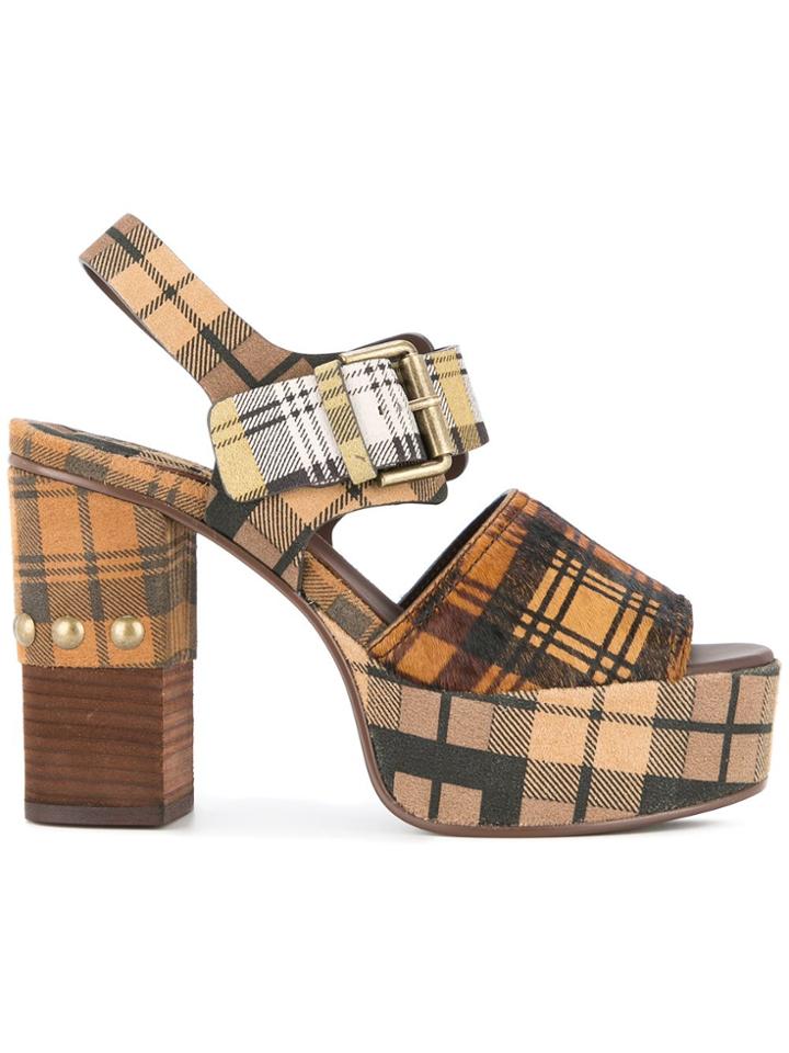 See By Chloé Plaid Plateau Sandals - Brown
