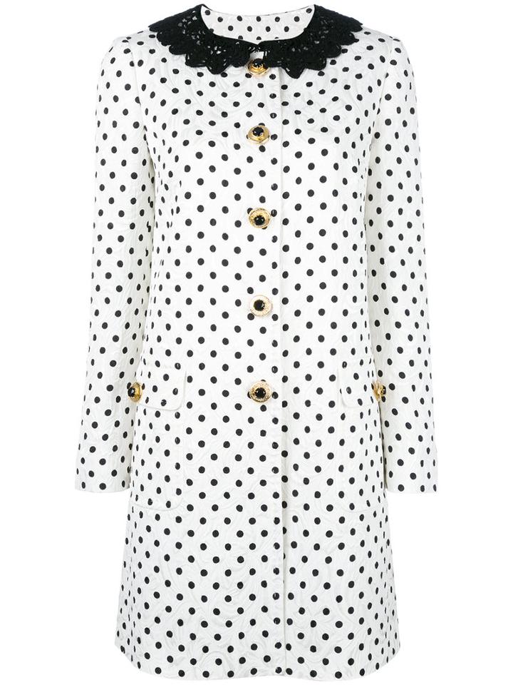 Dolce & Gabbana Polka Dot Brocade Coat, Women's, Size: 42, White, Cotton/viscose/silk/spandex/elastane