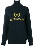Balenciaga Logo Embroidered Turtleneck Sweater - Black