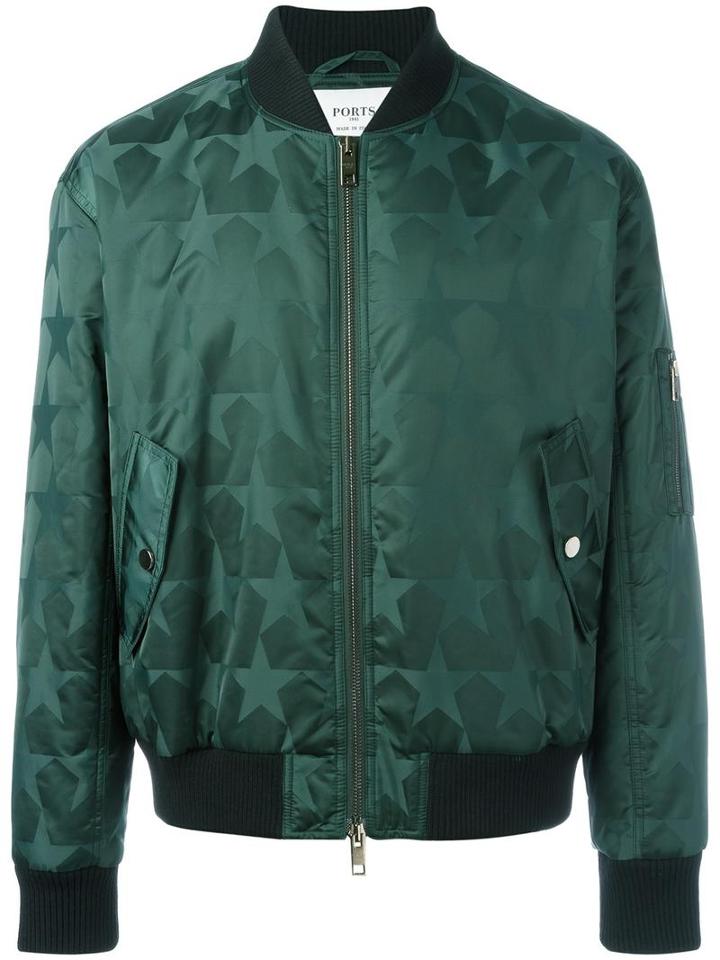 Ports 1961 'stars All Over' Bomber, Men's, Size: 50, Green, Polyamide/cupro/polyester