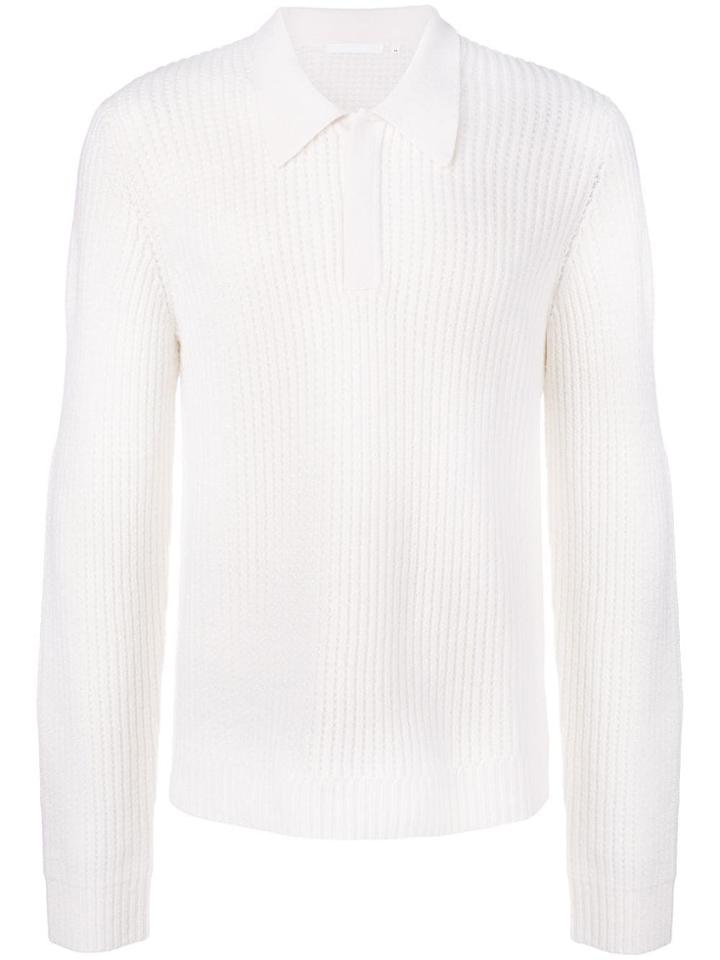 Helmut Lang Chunky Knit Polo Jumper - White
