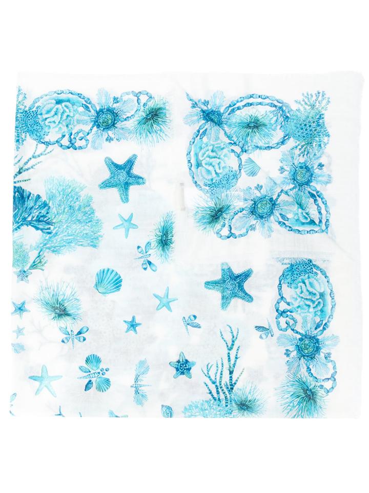 Roberto Cavalli Frayed Sea Creature Scarf - Blue