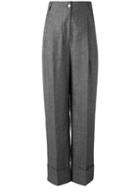 Boglioli - High Waisted Trousers - Women - Silk/linen/flax - 40, Grey, Silk/linen/flax