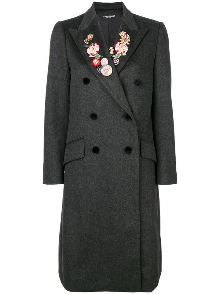 Dolce & Gabbana Floral Lapel Coat - Grey