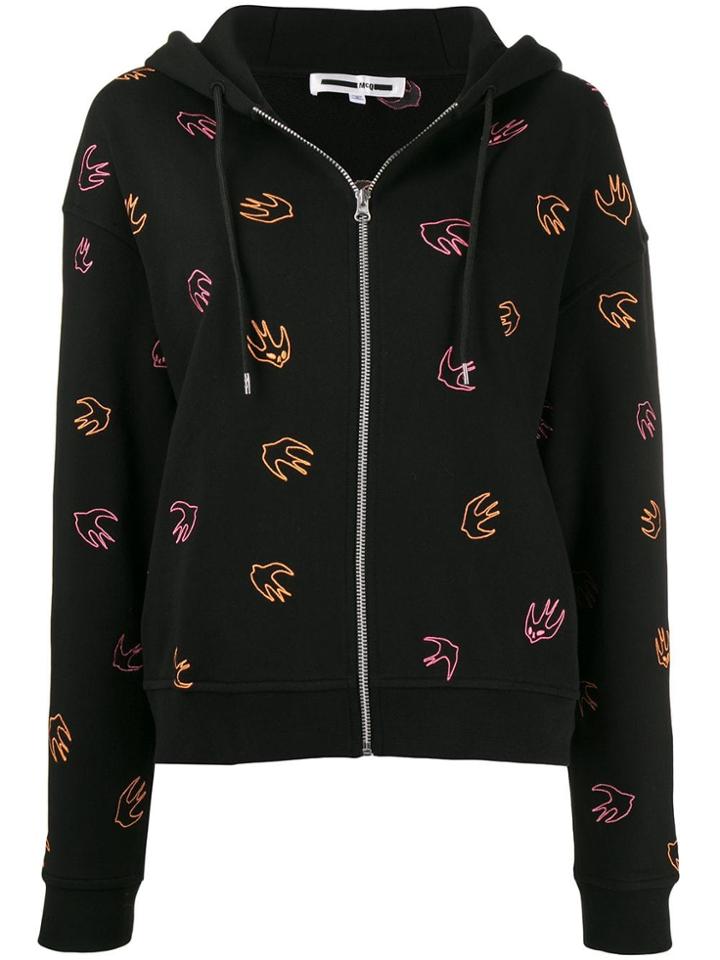 Mcq Alexander Mcqueen Bird Print Zipped Hoodie - Black