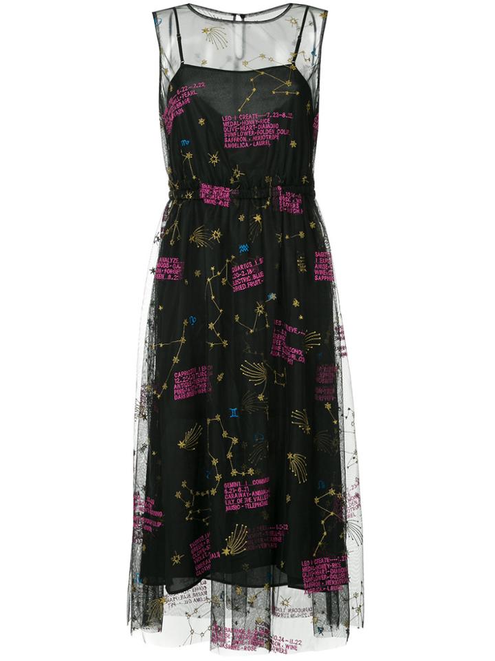 Muveil Zodiac-embroidered Mesh Midi Dress - Black