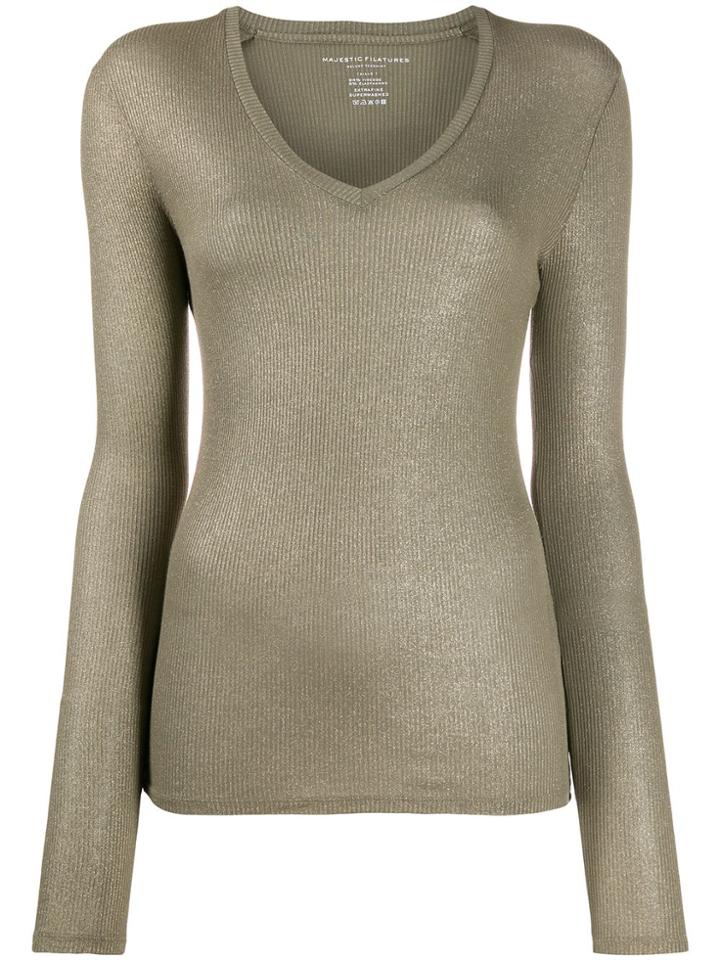 Majestic Filatures Sheer V-neck Jumper - Green