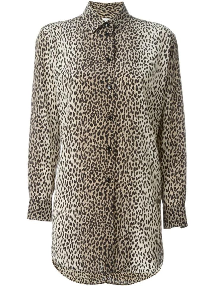 Saint Laurent Leopard Print Shirt, Women's, Size: 44, Brown, Silk
