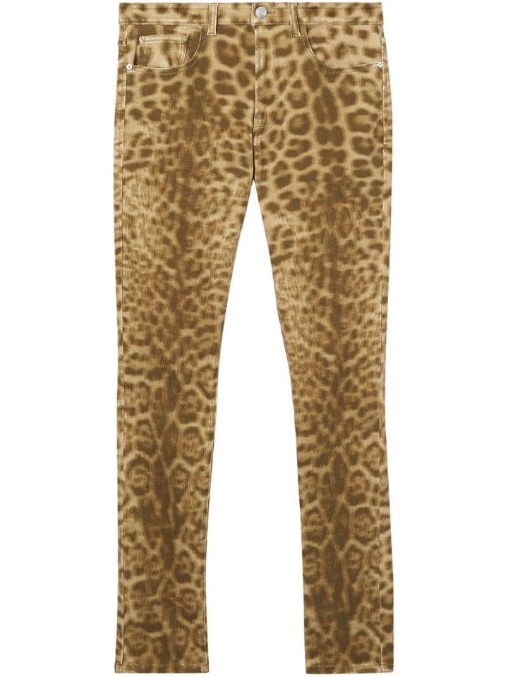 Burberry Straight Fit Leopard Print Japanese Denim Jeans - Neutrals