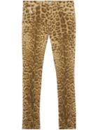 Burberry Straight Fit Leopard Print Japanese Denim Jeans - Neutrals