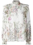 Giambattista Valli Flower Print Sheer Blouse, Women's, Size: 44, White, Silk
