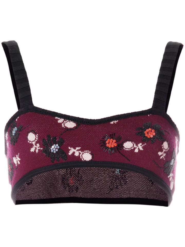 Valentino Floral Bralet Polo Top - Red