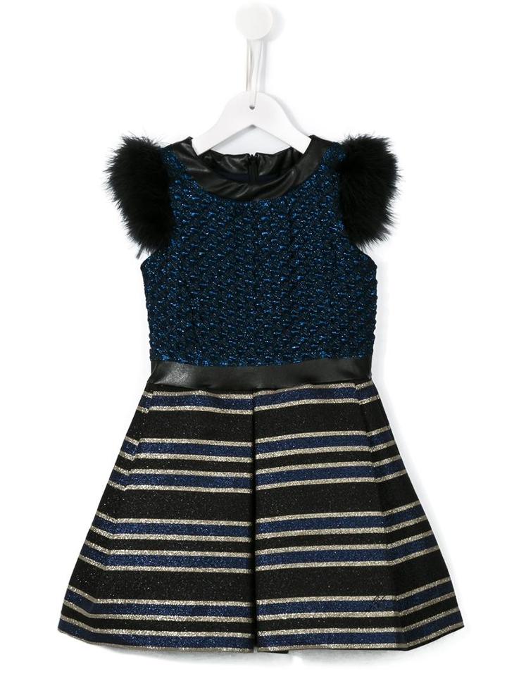 Miss Blumarine Faux Fur Striped Dress, Girl's, Size: 6 Yrs, Blue