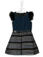 Miss Blumarine Faux Fur Striped Dress, Girl's, Size: 6 Yrs, Blue