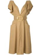 Oscar De La Renta Belted Midi Dress - Brown